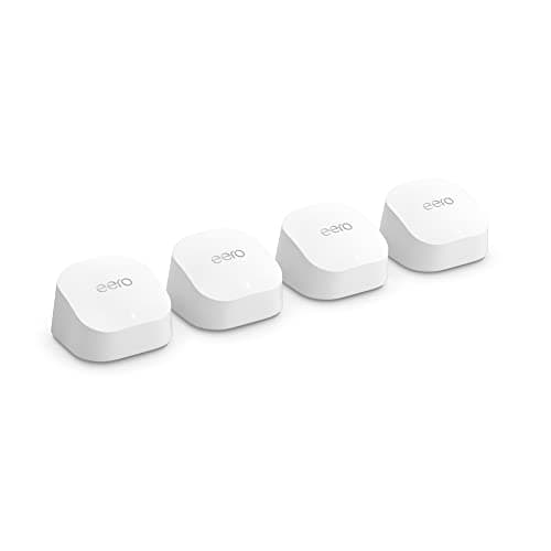 Amazon eero 6+ mesh wifi system - Supports internet plans up to a Gigabit, Coverage up to 6,000 sq. ft., Connect 75+ devices, 4-pack