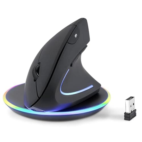 Perixx PERIMICE-713RX Wireless Rechargeable Vertical Mouse - Duo Wired and Wireless Charging Feature - Charging Pad Included - 6 Buttons Design - Black - Right-Handed Design