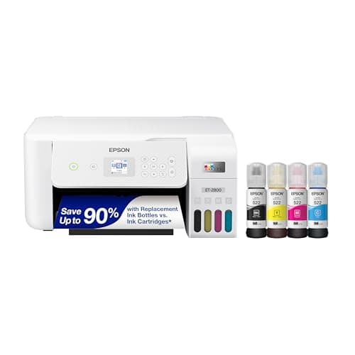 Epson EcoTank ET-2800 Wireless Color All-in-One Cartridge-Free Supertank Printer with Scan and Copy – The Ideal Basic Home Printer - White, Medium