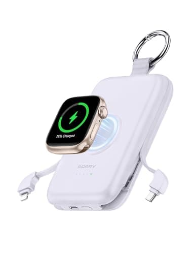 RORRY Portable Charger, 10000mAh PD 20W Fast Charging Portable Charger Power Bank with Built in Cables, Travel Battery Pack for iPhone 17/16/15/14/13/12 and Apple Watch Ultra/11/10/9/8/7/6/5, Purple