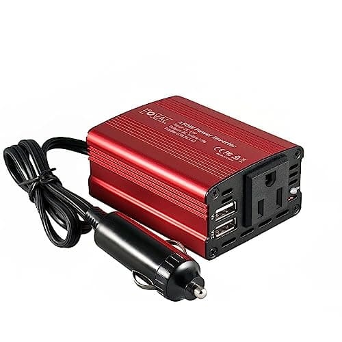 FOVAL 150W Car Power Inverter 12V DC to 110V AC Converter Vehicle Adapter Plug Outlet with 3.1A Dual USB Car Charger for Laptop Computer (Classic Red)