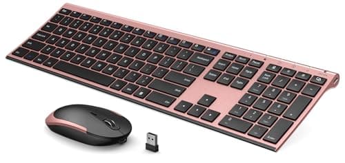 Wireless Keyboard and Mouse, Vssoplor 2.4GHz Rechargeable Compact Quiet Full-Size Keyboard and Mouse Combo with Nano USB Receiver for Windows, Laptop, PC, Notebook-Black and Rose Gold