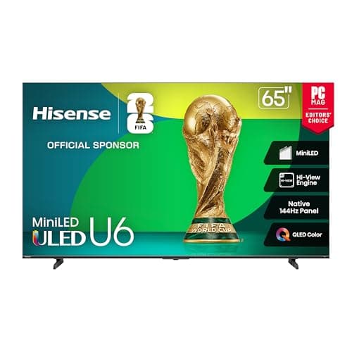 Hisense 65" Class U6 Series Mini-LED 4K UHD Smart Fire TV (65U65QF, 2025 Model) - QLED, Native 144Hz, HDR10+, Dolby Vision IQ, Dolby Atmos, Game Mode Pro, ALLM, Alexa Built in, Black