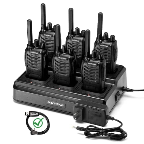 BAOFENG BF-88ST Walkie Talkies Long Range (6 Pack), Rechargeable Two Way Radio with 6 Way Multi Unit Charger, License-Free Walky Talky for Adults with Earpieces, USB Charging, Black