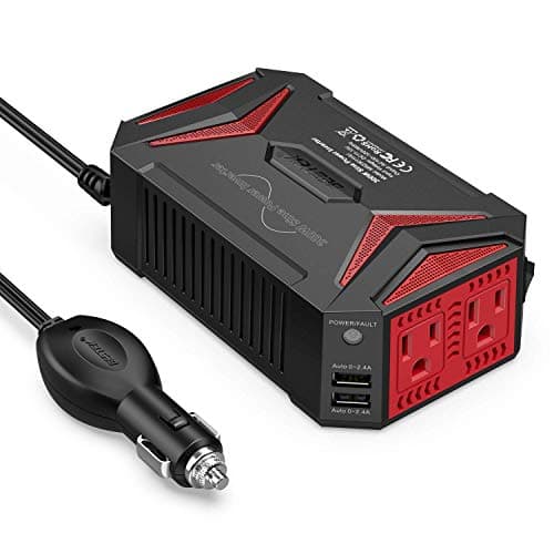 BESTEK Pure Sine Wave Power Inverter - 300W Car Plug in Charger Outlet DC 12V to 110V AC - Cigarette Lighter Adapter with 4.8A Dual USB Fast Charging Ports for Laptop - Aluminum Housing - Black