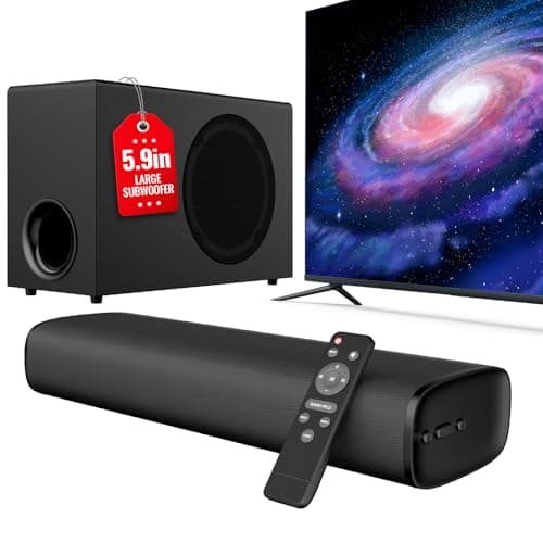 vibeadio Upgraded Sound Bar for TV with 5.9inch Big Powerful 110W Subwoofer, Deep Bass, Bluetooth 5.4, ARC/Optical/AUX/Bluetooth Connect, Surround Sound System for PC/Gaming/Projectors/Gift