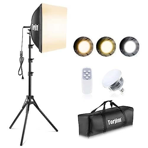 Torjim Softbox Photography Lighting Kit, 16'' x 16'' Professional Softbox Lighting Kit with 85W 3000-7500K LED Bulbs, Studio Lights for Photography/Video Recording/Live Streaming/Portraits Shooting