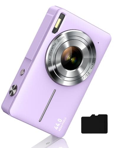 Digital Camera FHD 1080P, Camkory Point and Shoot Digital Cameras with 32GB Card, 16X Zoom, Two Batteries, Lanyard, 44MP Small Camera Gift for Kids Boys Girls Students, Purple