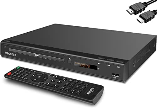 MEGATEK Region-Free HDMI DVD Player for TV, Compact CD/DVD Player for Smart TV, USB Port, Plays All Region DVDs & Multi Formats, Metal Housing, HDMI/RCA Cables & Remote Included