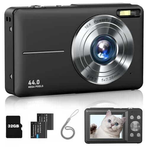 Digital Camera, FHD 1080P Point and Shoot Camera with 16X Zoom Anti Shake, Compact Small Portable for Boy Girls(Deep Black)