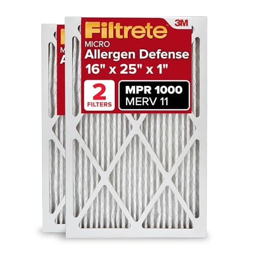 Filtrete 16x25x1 AC Furnace Air Filter, MERV 11, MPR 1000, Micro Allergen Defense, 3-Month Pleated 1-Inch Electrostatic Air Cleaning Filter, 2 Pack (Actual Size 15.719 x 24.72 x 0.84 in)