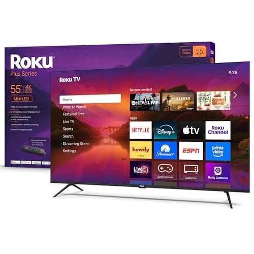 Roku Smart TV 2025 – 55-Inch Plus Series, Mini-LED TV – RokuTV with Enhanced Voice Remote – Flat Screen 4K QLED Television with Dolby Vision & Wi-Fi for Streaming Live Local News, Sports