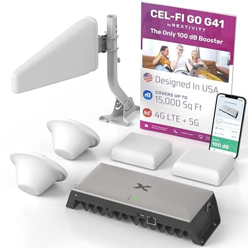 CEL-FI GO G41 | Cell Phone Booster for Home | 4G, 5G, AT&T, Verizon & T-Mobile | Up to 15,000 Sq Ft Coverage | 100 dB Cell Phone Signal Booster | FCC Approved (2X Indoor Antenna Kit)