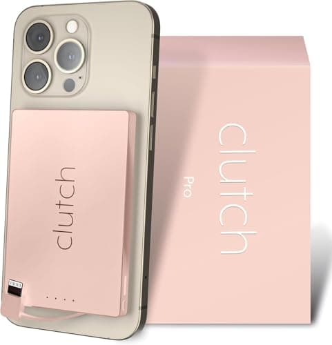 Clutch Pro Portable iPhone Charger for Travel 5000 mAH TSA Approved Magnetic Airplane Safe Portable Charger only Compatible with iPhone 14 & Older Devices with Built-in Lightning Cable 3.7 oz - Pink