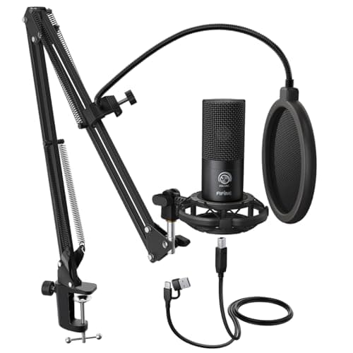 FIFINE Studio Condenser USB Microphone Computer PC Microphone Kit with Adjustable Boom Arm Stand Shock Mount for Instruments Voice Overs Recording Podcasting YouTube Vocal Gaming Streaming-T669
