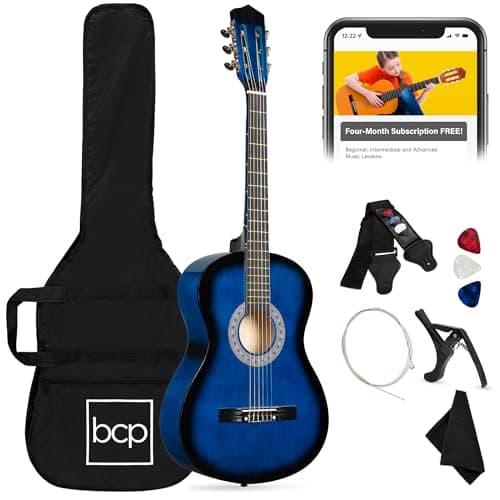 Best Choice Products 38in Beginner All Wood Acoustic Guitar Starter Kit w/Gig Bag, 6 Picks, Nylon Strings, Strap w/Pick Holder - Blue