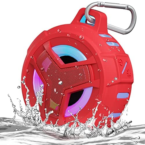 EBODA Bluetooth Shower Speaker, Waterproof Portable Speakers IPX7 Floating, True Wireless Stereo BT 5.0 Speaker with Bass, 2000mAh LED Light for Shower, Pool, Beach, Gifts for Women- Red