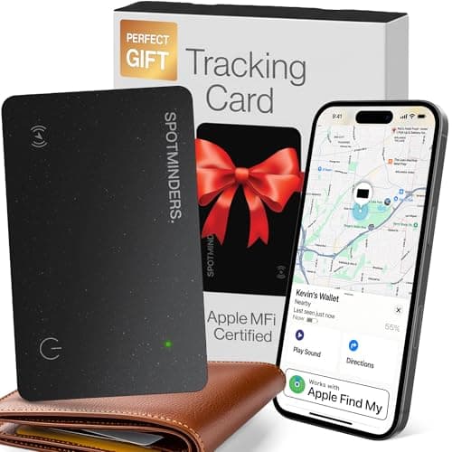SPOTMINDERS Apple MFi Certified Wallet Tracker for Christmas Stocking Stuffers for Men Gifts for Women Works With Apple Find My Rechargeable 0.07in Slim Tracking Card - White Elephant Gifts for Adults