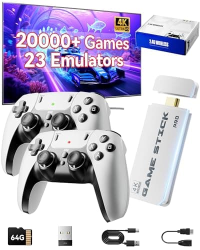 2026 Upgraded Retro Gaming Console Stick, Classic Video Games Stick with 4K HDMI, Built-in 23 Emulators, 20000+ Games - Plug & Play TV Video Gaming Stick with Upgrade Dual 2.4G Wireless Controllers