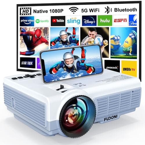Projector with WiFi and Bluetooth, FUDONI Upgrade Projector Native 1080P 14000L 4K Supported, Portable Movie Outdoor Projector for Home Theater, Compatible w HDMI/USB/TV Stick/Laptop/iOS Android Phone