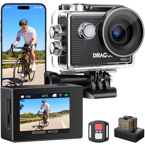 Dragon Touch 4K Action Camera - Vision 3 20MP Underwater Waterproof Camera with 4X Zoom 170° Wide Angle WiFi Sports Cam with Remote 2 Batteries and Mounting Accessories Kit
