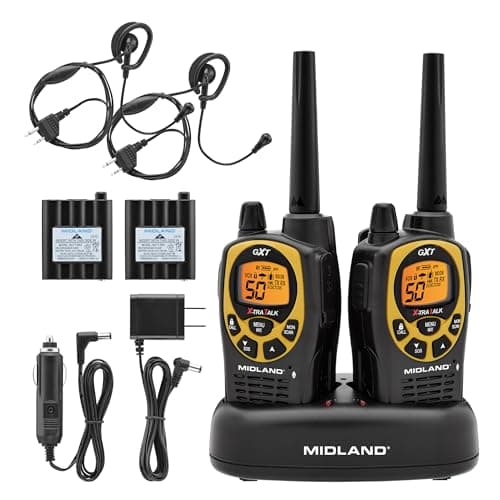 Midland GXT1030VP4 GMRS Two-Way Radio (50-Channel, Long Range, 142 Privacy Codes, SOS, NOAA, Rechargeable Nickel Battery, Black/Yellow, 2-Pack)