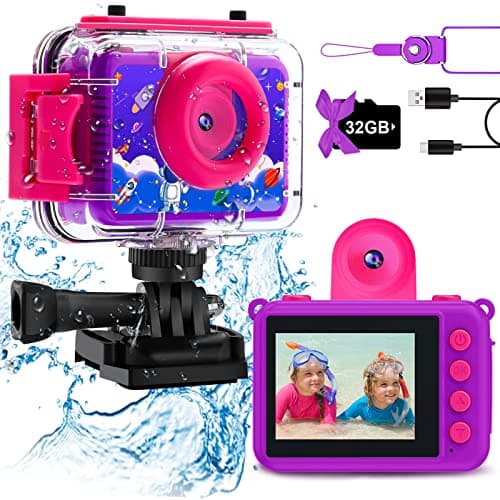 GKTZ Kids Camera - Waterproof Underwater Camera for Kids, Christmas Birthday Gifts for Girls Age 3-12, 1080P HD Children Digital Action Camera, Pool Toys for Kids Age 4-12