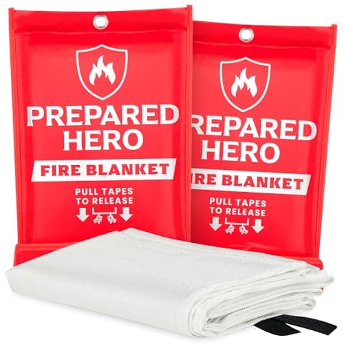 Prepared Hero Emergency Fire Blanket - 2 Pack - Fire Suppression for Kitchen, 40” x 40” Fiberglass Fire Blanket for Home