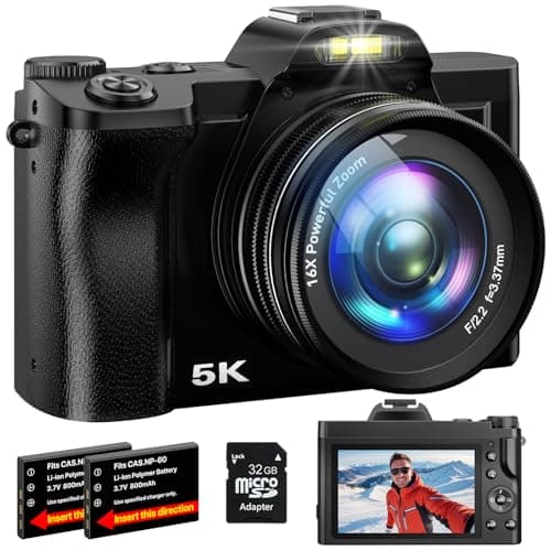 5K Digital Camera WiFi Autofocus Vlogging Camera for YouTube 48MP Camera for Photography and Video, 3.5" Screen Travel Cameras with UV Filter, Anti-Shake,16X Digital Zoom,32GB SD Card,2 Batteries