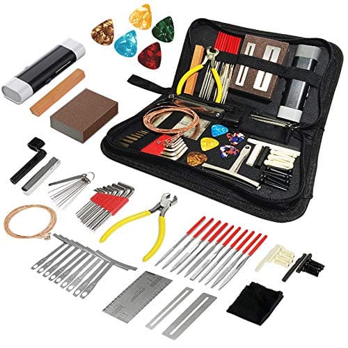 72PCS Guitar Tool Kit,Professional Guitar Repairing Maintenance Tool Kit with Guitar Strings Picks Bridge Pins Gauge Guitar Accessories Gift for Acoustic Guitar Electric Guitar Ukulele Bass Banjo
