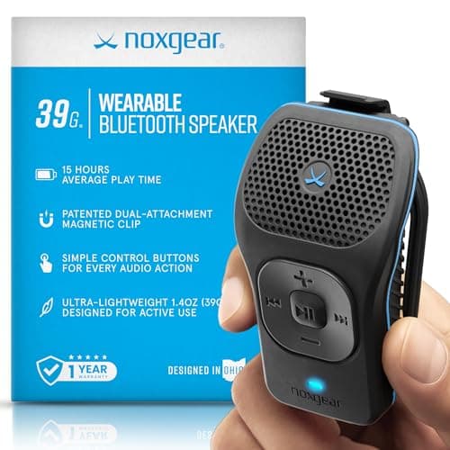 noxgear 39g Wearable Bluetooth Speaker, Magnetic Mini Clip-On, Waterproof Up to 15 Hours Playtime | Clip On Bluetooth, Wearable Speaker with Microphone, 100ft Range