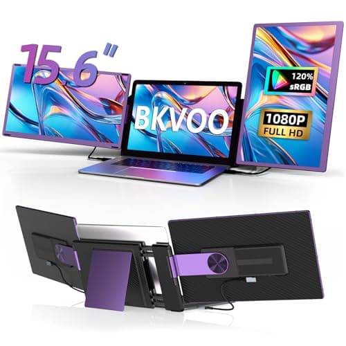BKVOO 15.6" Laptop Screen Extender Monitor - Detachable Triple Monitor FHD 1080P IPS 120% sRGB 235° Rotation Travel Extra Screen Compatible with Wins Mac Chrome Dex Fits 13-17" Laptop