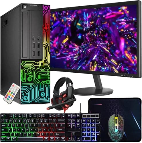 Dell Optiplex Desktop Computer (SFF) PC, Quad Core Intel i5 up to 3.6GHz, 16GB RAM, 512GB SSD, 24 Inch Monitor, RGB Keyboard & Mouse & Headset, Windows 11 Pro (Renewed)