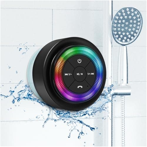XLeader Shower Speaker, Upgraded,Certified IPX7 Waterproof, Mini Bluetooth Wireless Small Speaker with Lights, Suction Cup and Mic for Bathroom, Crystal Sound&Bass,12H Playtime, Ideal Electronic Gifts