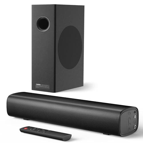 Saiyin Soundbar with 4'' Subwoofers - 70W Rounded-Edge Subwoofer & Compact Soundbar for TV, 2.1 Audio Enhanced Surround Sound System for TV, Bluetooth/Optical/AUX Connection for TV/PC