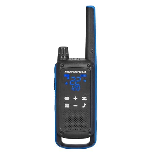 Motorola Solutions, Portable FRS, T802, Talkabout, Two-Way Radios Waterproof IP54 Walkie Talkie Emergency Preparedness, Rechargable, 22 Channel, 35 Mile, Black W/Blue, 2 Pack