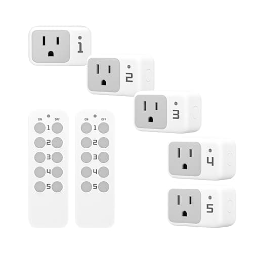 Wireless Remote Control Outlet, TESSAN Electrical Wall Plug with ON/Off Light Switch for Indoor String Lights, Lamps, Home Appliances, 100ft Range (2 Remotes + 5 Outlets)