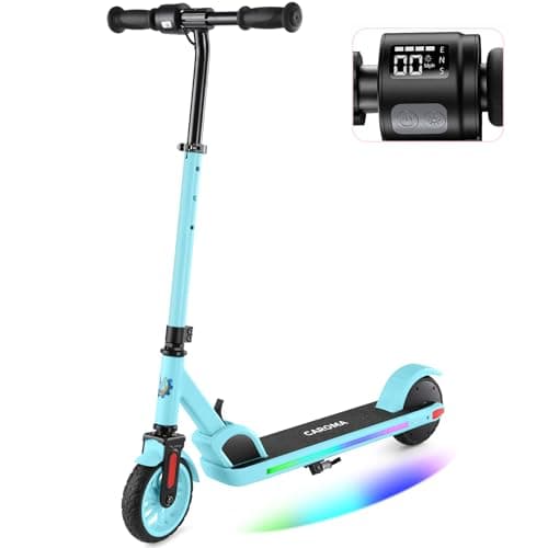 Caroma Electric Scooter for Kids Ages 10-14, 180W Foldable Kid Electric Scooter, Max 7 Miles & 10 Mph, LED Display, Colorful Lights, Adjustable Height, Lightweight Electric Scooters for Kids Teens