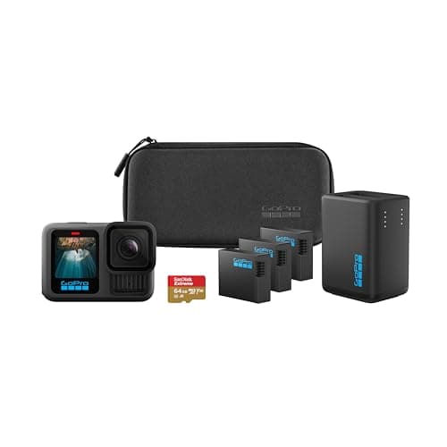 GoPro HERO13 Black Extended Power Bundle - Includes Dual Battery Charger, 3 Enduro Batteries, 64GB SanDisk microSD Card, Camera Case