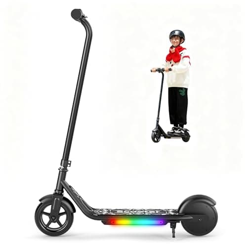 Electric Scooter for Kids, 150W Motor, Simple One-Button Control, 2 Safe Speeds (6/10 MPH), Colorful Lights, Magnetic Charging, Dual Brake System, Ideal Presents for Boys & Girls
