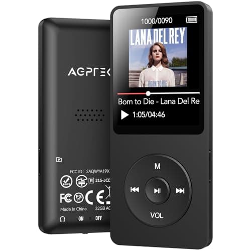 AGPTEK A02 MP3 Player with Bluetooth 5.3, 1.8 inch Screen Portable Music Player with Speaker, FM Radio, Voice Recorder, Supports Expanded Up to 128GB(Black, 32GB)