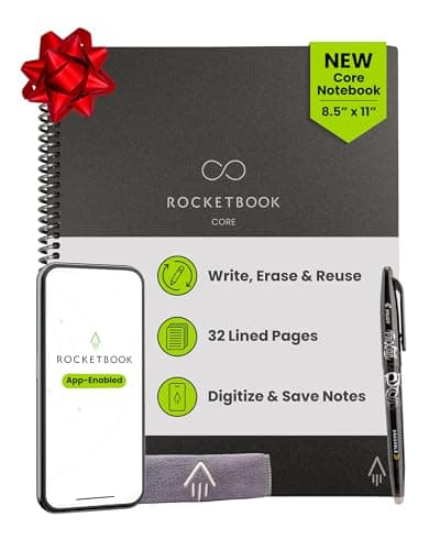 Rocketbook Core Reusable Smart Notebook, Lined Pages For School, Work and Creative Projects, Letter Size 8.5x11, Black - Premium