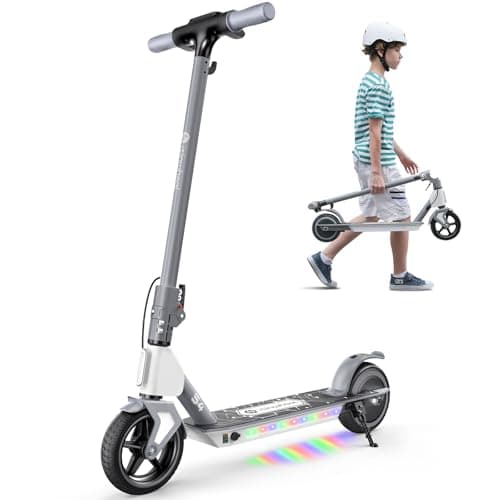 isinwheel S4 Electric Scooter for Kids Ages 6-14, 200W Foldable Kids Electric Scooter with 3 Speeds (5/8/12 Mph), LED Display, Colorful Lights, Gift for Kid