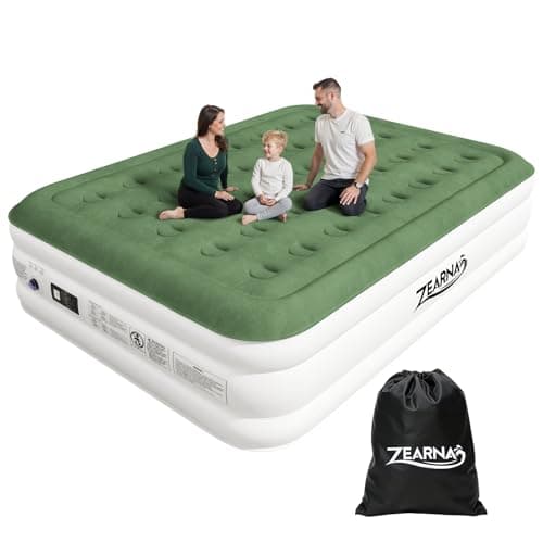 Zearna 2025 Upgraded Queen Air Mattress with Built in Pump,16'' Comfort Blow up Mattress, Quiet Surface Portable Inflatable Mattress, Air Bed with Storage Bag for Guests, Home, Camping, 660 lbs Max