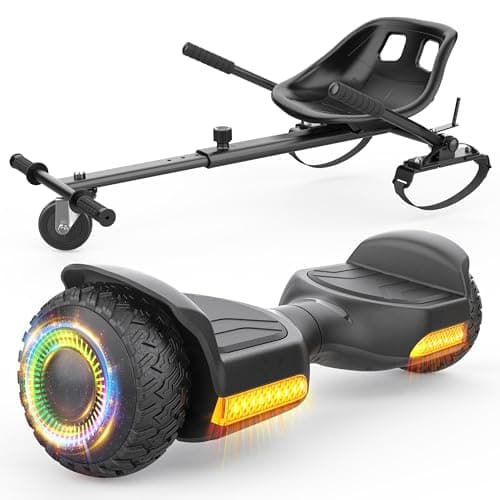 Gyroor Scooter with Adjustable Seat Attachment, 6.5" All-Terrain Self Balancing Scooter, 500W Motor, LED Lights & Bluetooth for Kids and Adults, Black