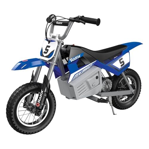 Razor MX350 Dirt Rocket Electric Bike for Kids Ages 8+, 140 lb Max Weight, Blue – 24V Battery, Up to 14 Mph, 30-Min Ride Time on High Speed, Twist-Grip Throttle, Spoked Wheels w/ 12” Pneumatic Tires