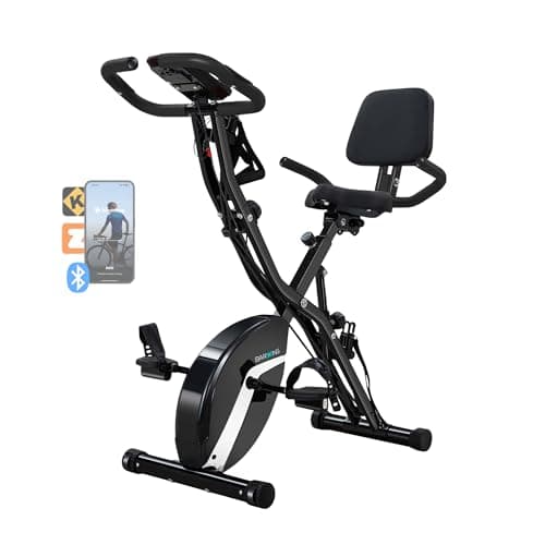 BARWING Stationary Exercise Bike for Home Workout, 5 IN 1 Foldable Indoor Cycling Bike for Seniors, 350LB Capacity, 16-Level Magnetic Resistance, Seat Backrest Adjustments (Black)