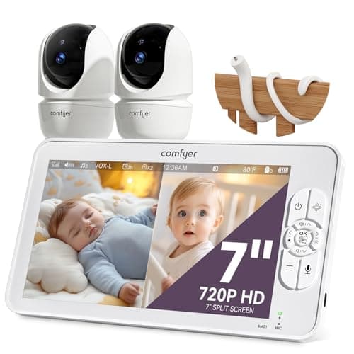 Comfyer 7" HD Split-Screen Baby Monitor with 2 1080P Cameras, 120 Hrs 6000mAh Battery Runs 5 Days in VOX Mode, No WiFi Monitor with a Flexible Bracket, 2 Way Audio, Remote PTZ, Auto Night Vision