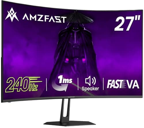 Amzfast 27 inch 240Hz Curved Gaming Monitor, FHD 1080P Monitor Gaming with Upgraded Built-in Speakers, MPRT 1ms with Fast VA Panel | 130% sRGB, 4000:1,1500R | 12 Months Warranty Exchange