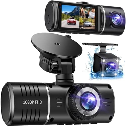 Dash Cam Front and Rear, 1080P Dash Camera for Cars, 3 Channel Car Camera Front Rear and Inside with 32GB Card, Loop Recording, Night Vision, HDR, 24Hr Parking, G-Sensor pcs